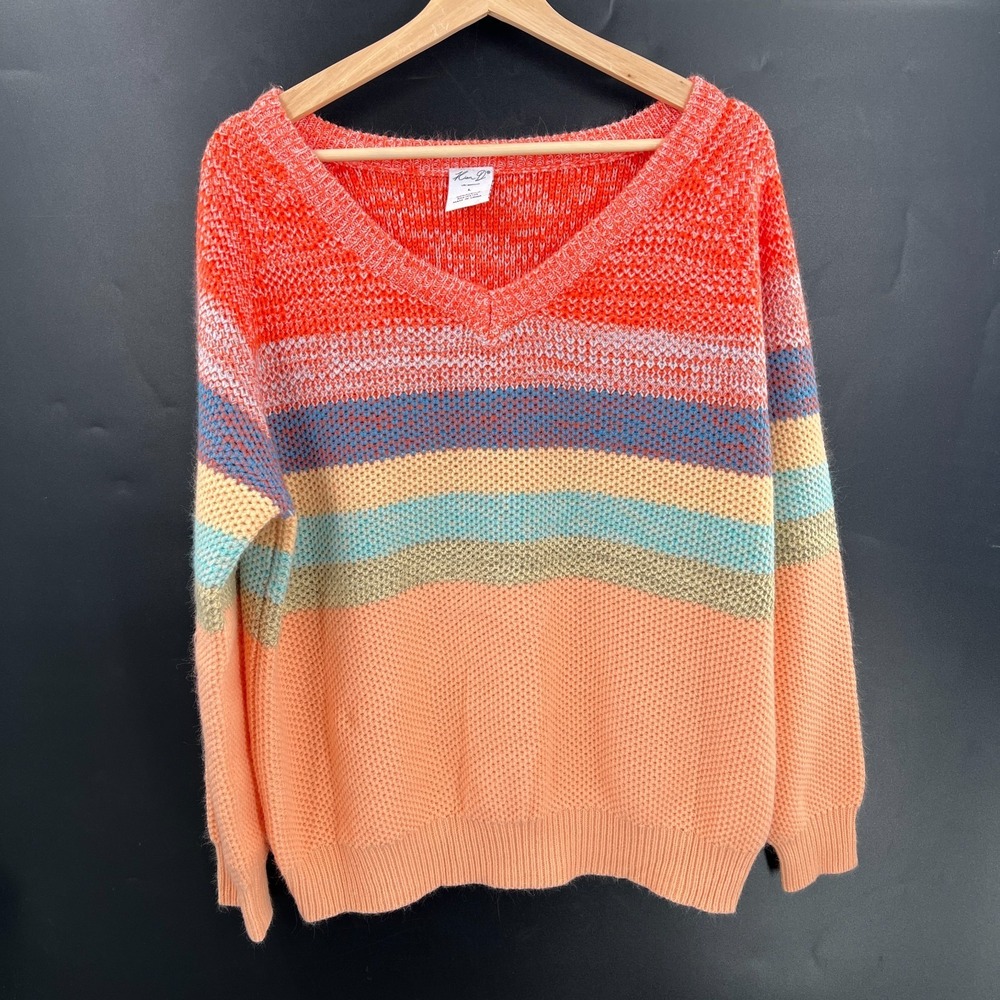 Kian D. Los Angeles neon‎ bright striped acrylic sweater maximalist v-neck L